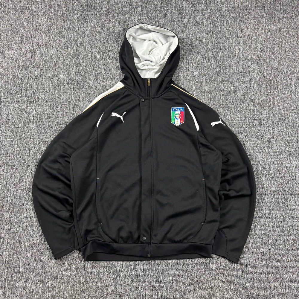 Vintage 2000s Puma Italia Soccer Heavyweight Track Jacket Hoodie Black Large
